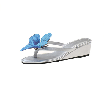 Șlapi wedge cu fundă, PU partea superioară, PU căptușeală, talpă din cauciuc, vârf pătrat, primăvara 2025