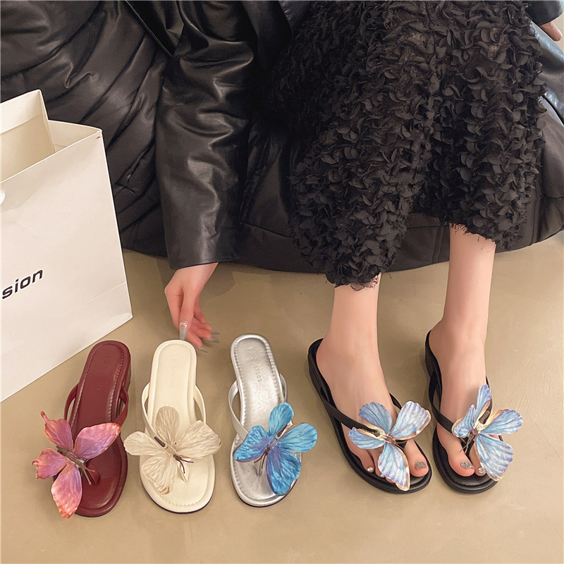 Șlapi wedge cu fundă, PU partea superioară, PU căptușeală, talpă din cauciuc, vârf pătrat, primăvara 2025