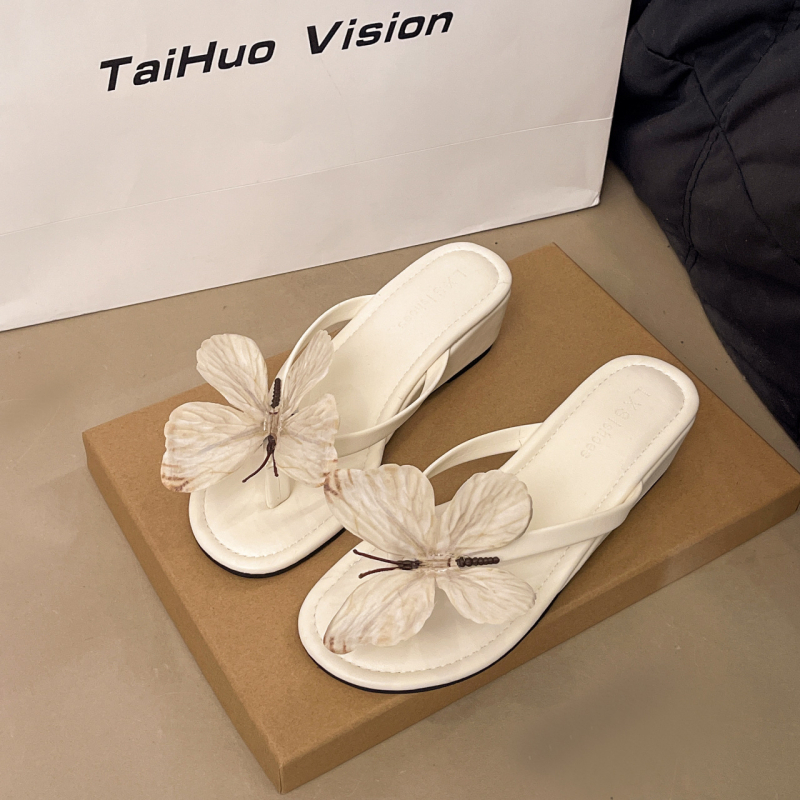 Șlapi wedge cu fundă, PU partea superioară, PU căptușeală, talpă din cauciuc, vârf pătrat, primăvara 2025