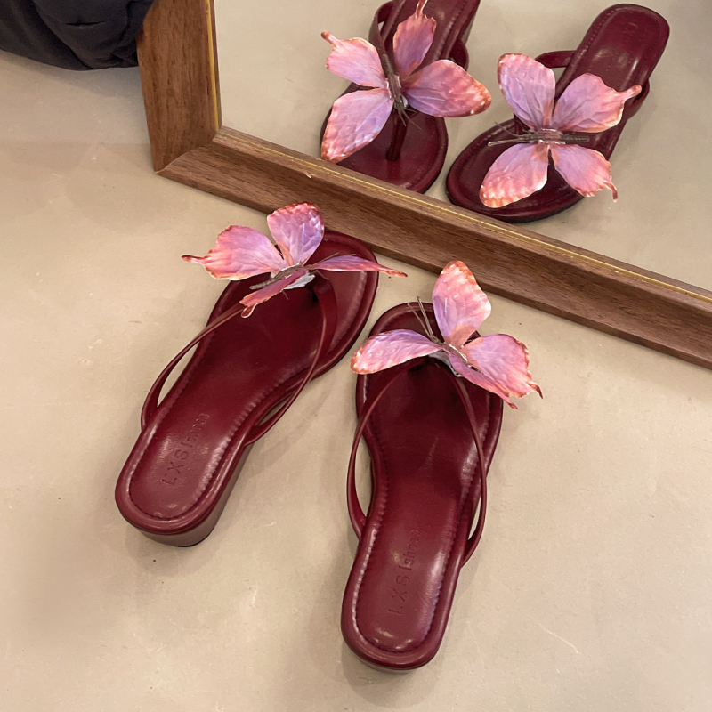 Șlapi wedge cu fundă, PU partea superioară, PU căptușeală, talpă din cauciuc, vârf pătrat, primăvara 2025