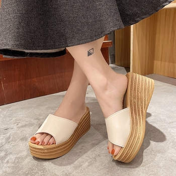 Sievietēm korejas stilā wedge sandales ar zivju formas pirkstu, PU augšdaļa