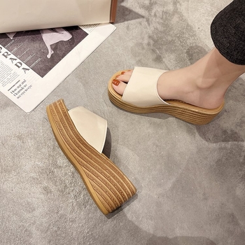 Sievietēm korejas stilā wedge sandales ar zivju formas pirkstu, PU augšdaļa