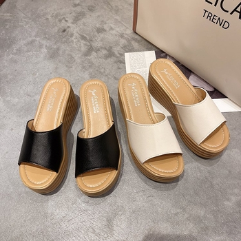 Sievietēm korejas stilā wedge sandales ar zivju formas pirkstu, PU augšdaļa