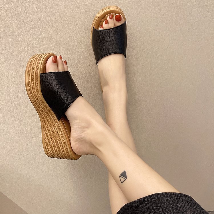 Sievietēm korejas stilā wedge sandales ar zivju formas pirkstu, PU augšdaļa