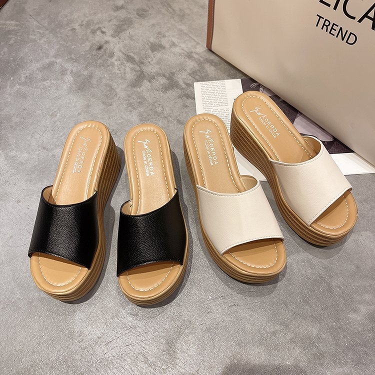 Sievietēm korejas stilā wedge sandales ar zivju formas pirkstu, PU augšdaļa