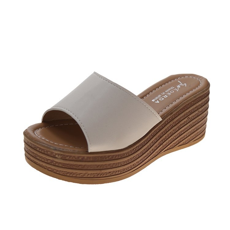 Sievietēm korejas stilā wedge sandales ar zivju formas pirkstu, PU augšdaļa