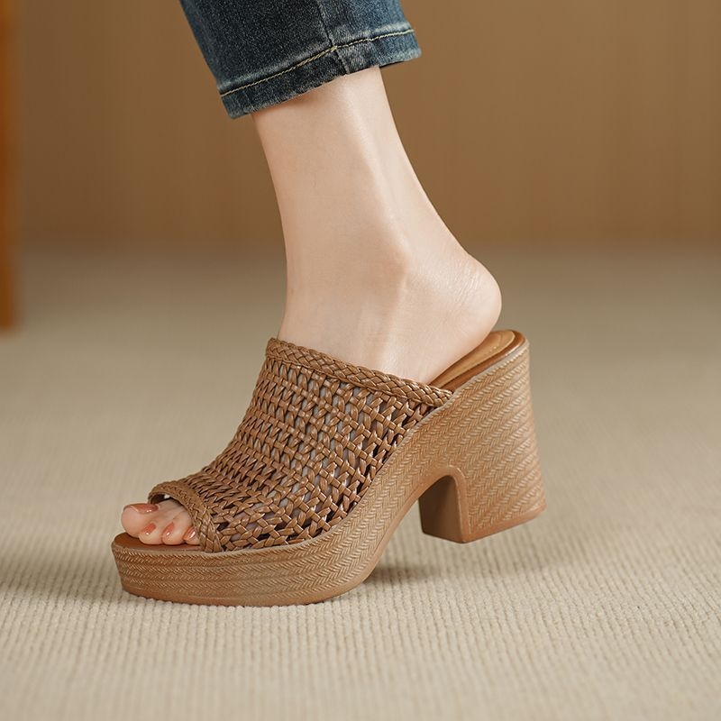 PU augšējā daļa sandālēm, apaļš purns, gumijas zole, korejiešu stils, vasara 2025