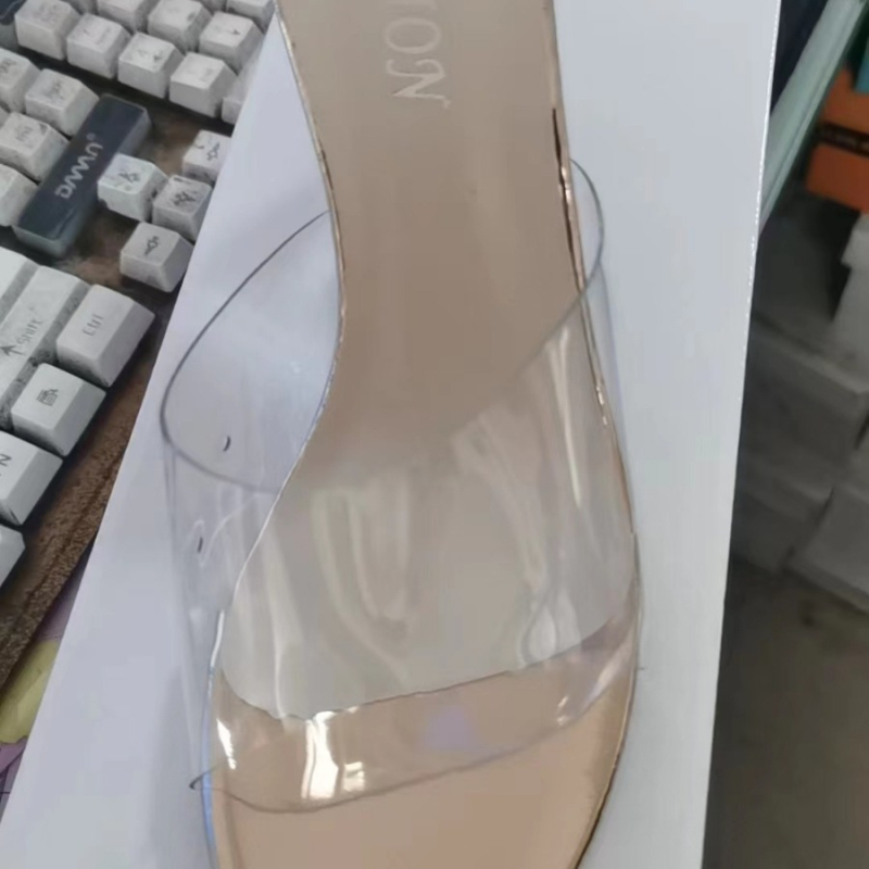 Sandale pentru femei cu un singur curea – toc transparent, vârf în formă de gură de pește, talpă PVC, branț PU