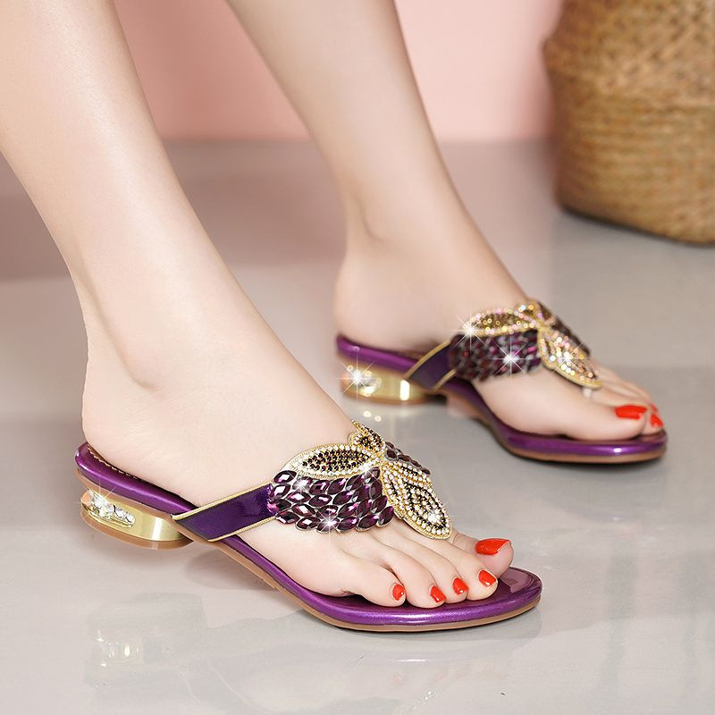 Sandale dama cu toc tip wedge, stil boho, cristale rhinestone, piele microfibră, talpă din cauciuc, respirabile