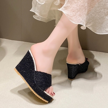 Libu Sieviešu sandales ar pirkstu formas zivju mute, auduma augšējā daļa, gumijas zole, brīvā stila