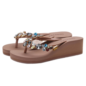 Sieviešu klinku sandales ar stikla kristāliem – vasaras brīvā stila, apaļa pirksta, augšdaļa EVA, iekšpuse EVA augstas blīvuma, zole TPR