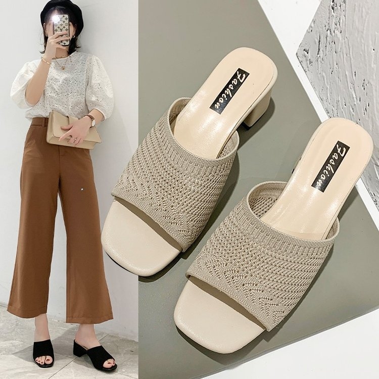 Ženske sandale s srednjim potpeticama, korejskog stila, gornji dio od mreže, gumena potplata, klinasti potpetica 3–5 cm