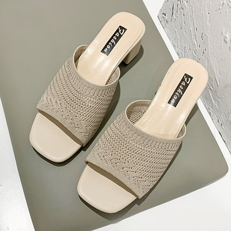 Ženske sandale s srednjim potpeticama, korejskog stila, gornji dio od mreže, gumena potplata, klinasti potpetica 3–5 cm