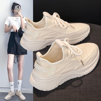 Pantofi sport pentru femei Coconut 2024 vară, upper respirabil din plasă, talpă din cauciuc, branț PU, ușoare, talpă joasă 1–3 cm, pantofi casual pentru sală și alergare