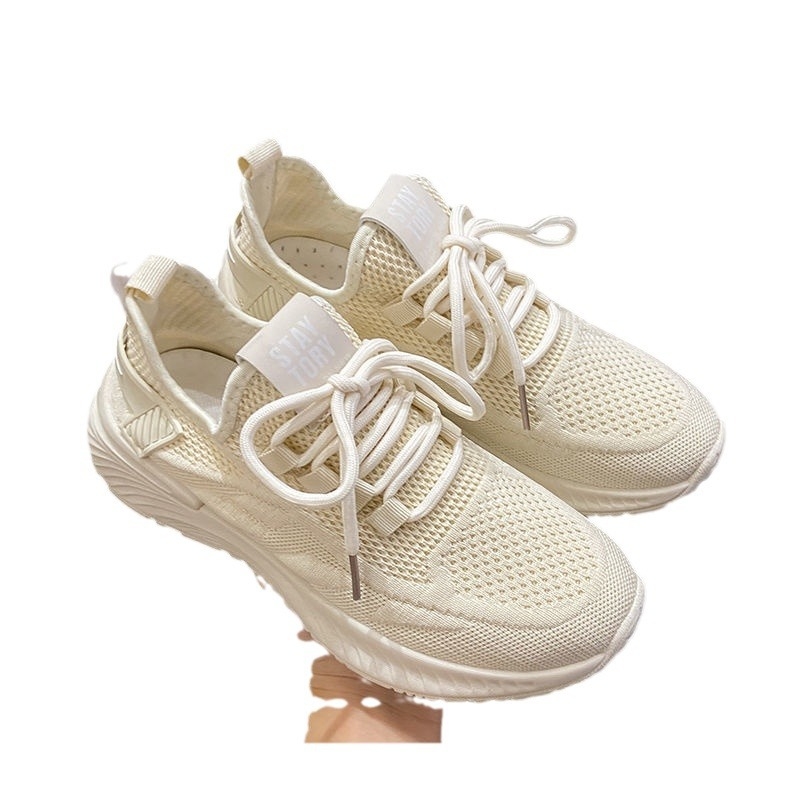 Pantofi sport pentru femei Coconut 2024 vară, upper respirabil din plasă, talpă din cauciuc, branț PU, ușoare, talpă joasă 1–3 cm, pantofi casual pentru sală și alergare