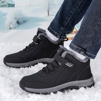 Pantofi de iarnă unisex pentru plimbări, piele artificială, închidere Velcro, toc mic 1–3 cm, vârf rotund