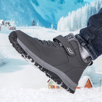 Pantofi de iarnă unisex pentru plimbări, piele artificială, închidere Velcro, toc mic 1–3 cm, vârf rotund