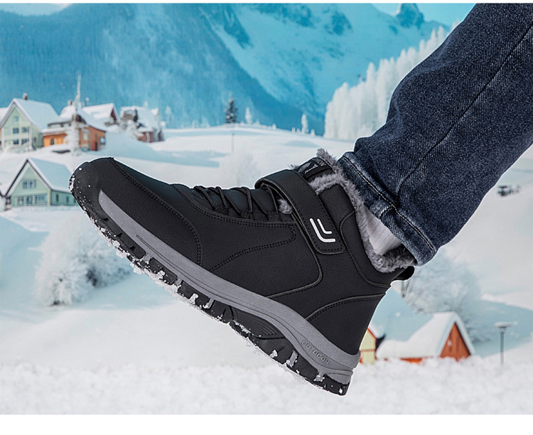 Pantofi de iarnă unisex pentru plimbări, piele artificială, închidere Velcro, toc mic 1–3 cm, vârf rotund