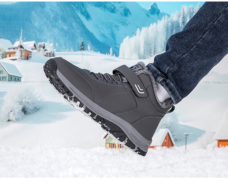 Pantofi de iarnă unisex pentru plimbări, piele artificială, închidere Velcro, toc mic 1–3 cm, vârf rotund