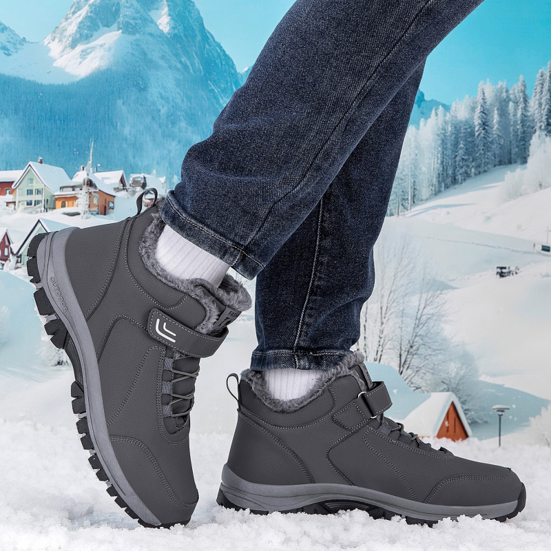 Pantofi de iarnă unisex pentru plimbări, piele artificială, închidere Velcro, toc mic 1–3 cm, vârf rotund