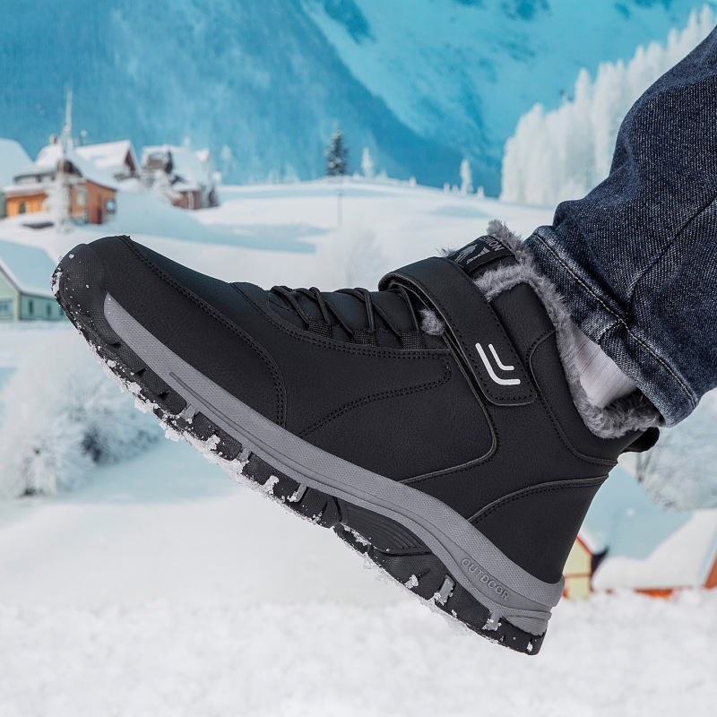 Pantofi de iarnă unisex pentru plimbări, piele artificială, închidere Velcro, toc mic 1–3 cm, vârf rotund