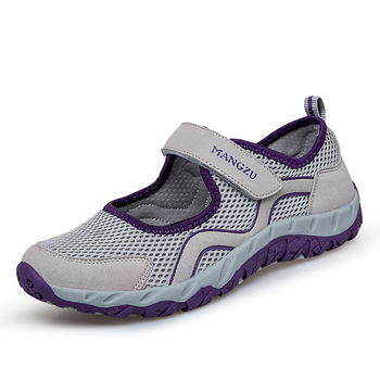 Pantofi de vară cu plasă pentru femei, închidere Velcro, vârf rotund, toc mic 1–3 cm