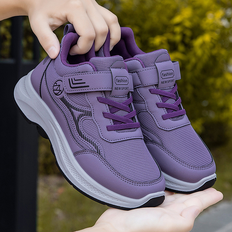 Pantofi de mers de toamnă, unisex, partea superioară PU+plasă, închidere Velcro, vârf rotund, toc mic 1-3 cm