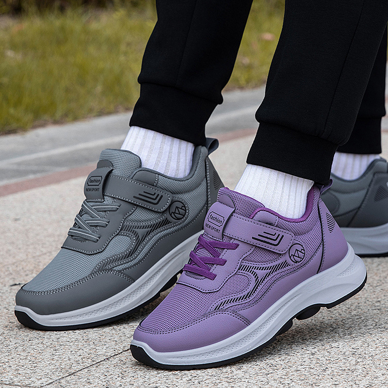 Pantofi de mers de toamnă, unisex, partea superioară PU+plasă, închidere Velcro, vârf rotund, toc mic 1-3 cm