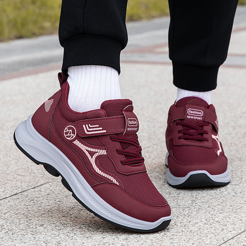 Pantofi de mers de toamnă, unisex, partea superioară PU+plasă, închidere Velcro, vârf rotund, toc mic 1-3 cm