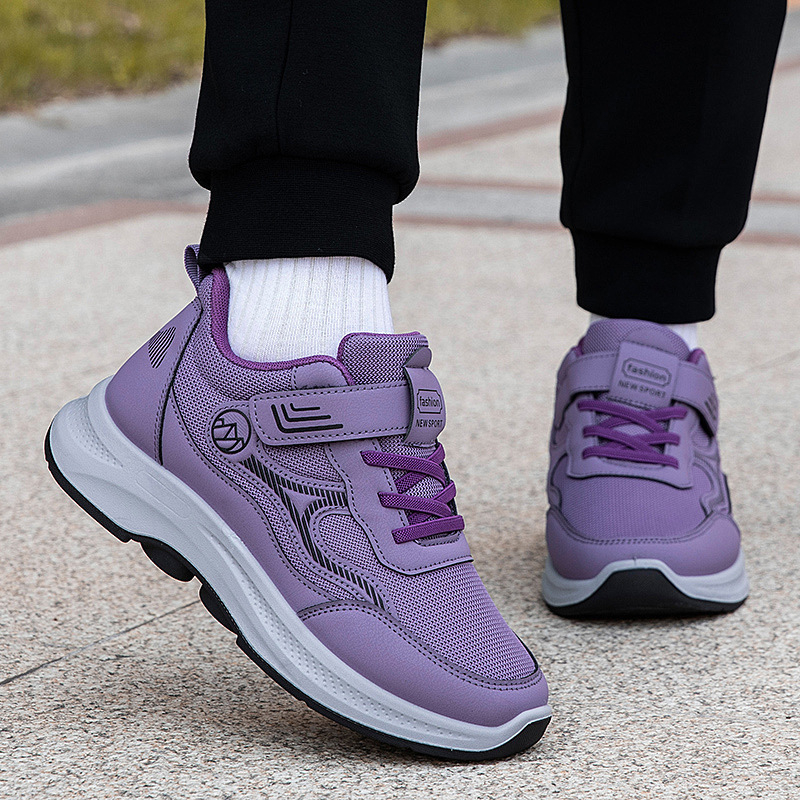 Pantofi de mers de toamnă, unisex, partea superioară PU+plasă, închidere Velcro, vârf rotund, toc mic 1-3 cm