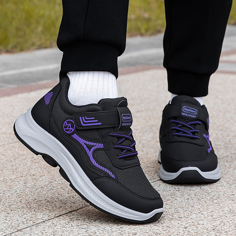 Pantofi de mers de toamnă, unisex, partea superioară PU+plasă, închidere Velcro, vârf rotund, toc mic 1-3 cm