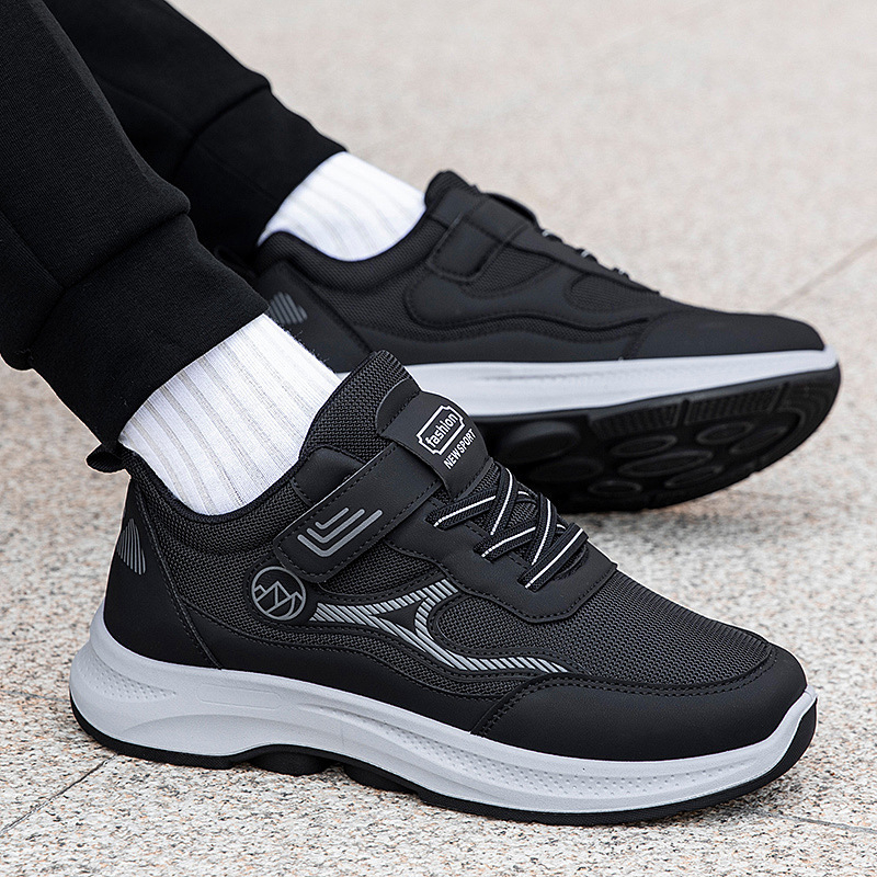 Pantofi de mers de toamnă, unisex, partea superioară PU+plasă, închidere Velcro, vârf rotund, toc mic 1-3 cm