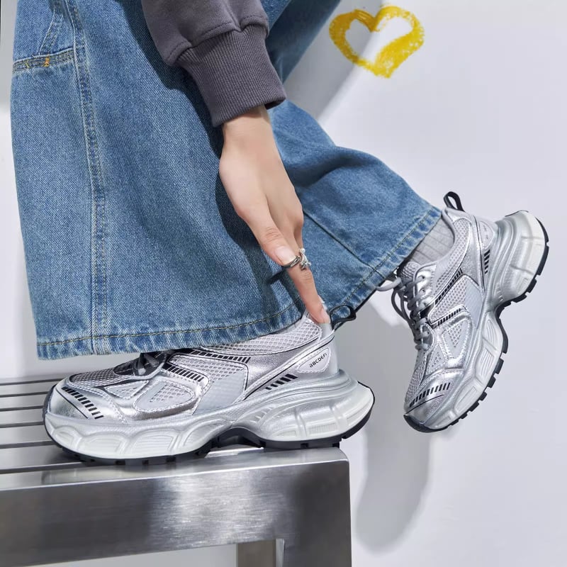 Garoia Pantofi sport casual pentru femei, talpă groasă – toc mediu 3-5 cm, partea superioară din microfibră, vârf rotund, închidere cu bretea frontală, talpă din cauciuc