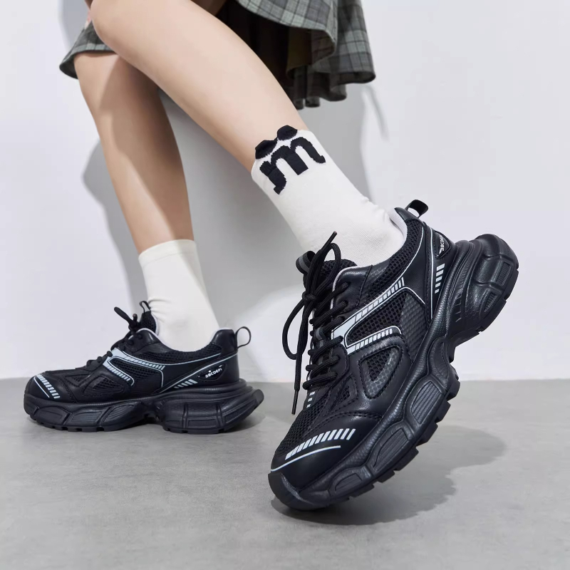 Garoia Pantofi sport casual pentru femei, talpă groasă – toc mediu 3-5 cm, partea superioară din microfibră, vârf rotund, închidere cu bretea frontală, talpă din cauciuc