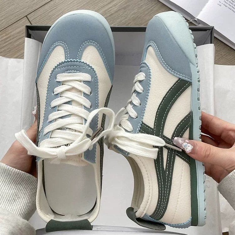 Pantofi sport pentru femei - partea superioară PU, șireturi, talpă din cauciuc, toc mic 1–3 cm