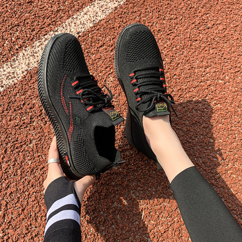 Pantofi sport pentru femei, suprafață textilă, vârf rotund, toc plat, șiret frontal, respirabili