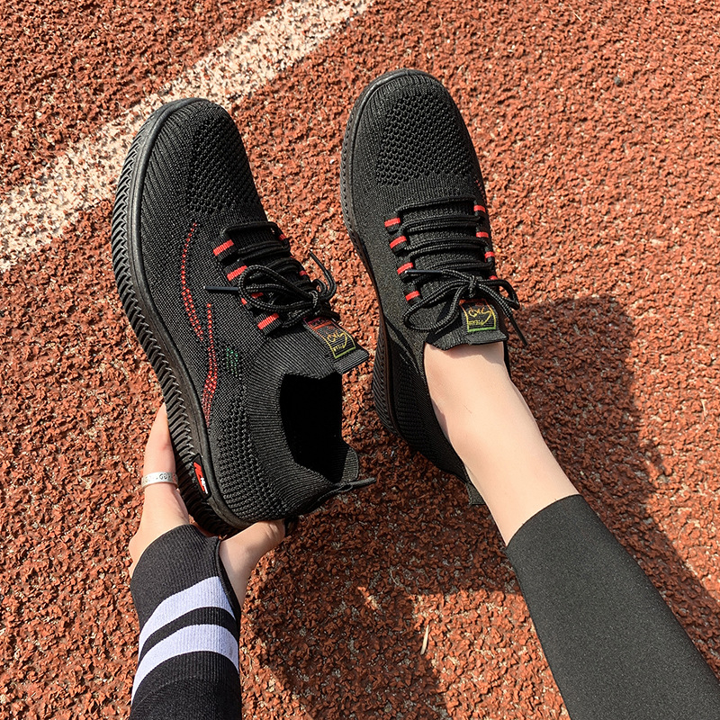 Pantofi sport pentru femei, suprafață textilă, vârf rotund, toc plat, șiret frontal, respirabili