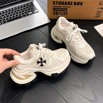 Ženske tenisice tipa dad shoes s visinom od 7,5 cm – koža i mrežasti gornji dio, prozračne svakodnevne trkačke tenisice, klinasti 6–8 cm