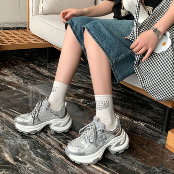 Ženske tenisice tipa dad shoes s visinom od 7,5 cm – koža i mrežasti gornji dio, prozračne svakodnevne trkačke tenisice, klinasti 6–8 cm