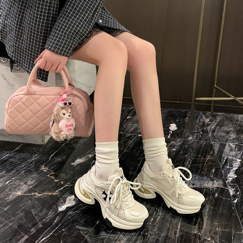 Ženske tenisice tipa dad shoes s visinom od 7,5 cm – koža i mrežasti gornji dio, prozračne svakodnevne trkačke tenisice, klinasti 6–8 cm