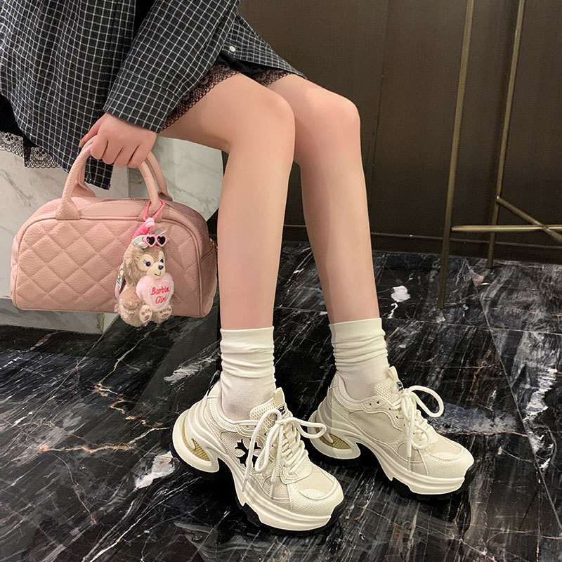 Ženske tenisice tipa dad shoes s visinom od 7,5 cm – koža i mrežasti gornji dio, prozračne svakodnevne trkačke tenisice, klinasti 6–8 cm