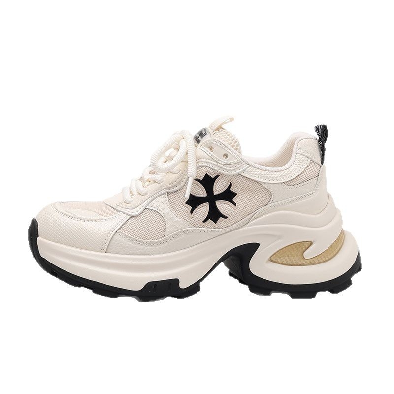 Ženske tenisice tipa dad shoes s visinom od 7,5 cm – koža i mrežasti gornji dio, prozračne svakodnevne trkačke tenisice, klinasti 6–8 cm