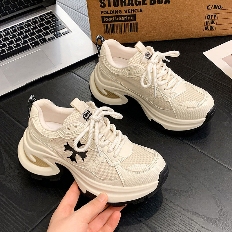 Ženske tenisice tipa dad shoes s visinom od 7,5 cm – koža i mrežasti gornji dio, prozračne svakodnevne trkačke tenisice, klinasti 6–8 cm