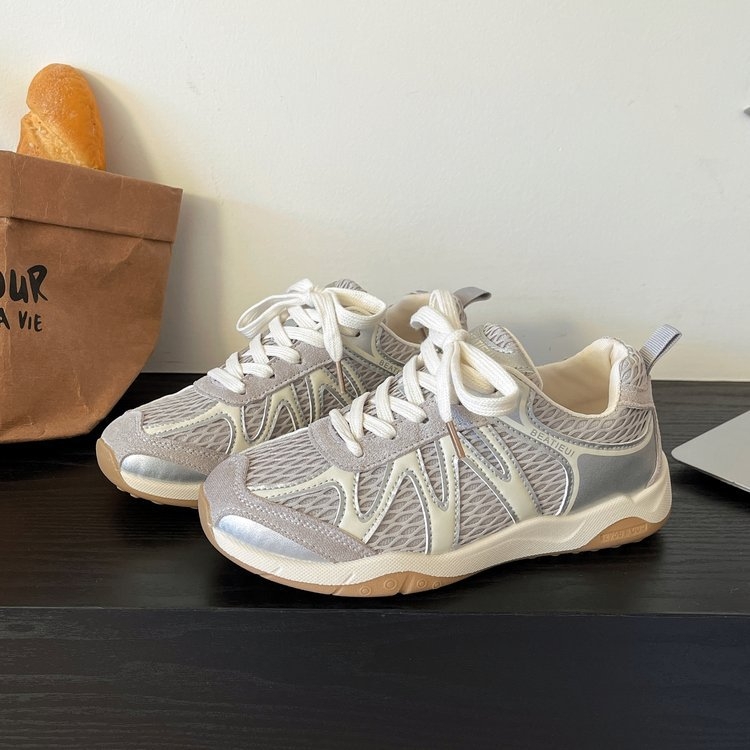 Női hálós futócipő mindennapi viselethez, PU+hálós felsőrész, kerek orr, fűzővel záródó, gumitalp injekciós formázással