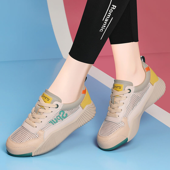 Női könnyű, lélegző hálós sportcipő PU talpbetéttel és gumitalppal, alacsony felsőrész, 3-5 cm középmagas sarok