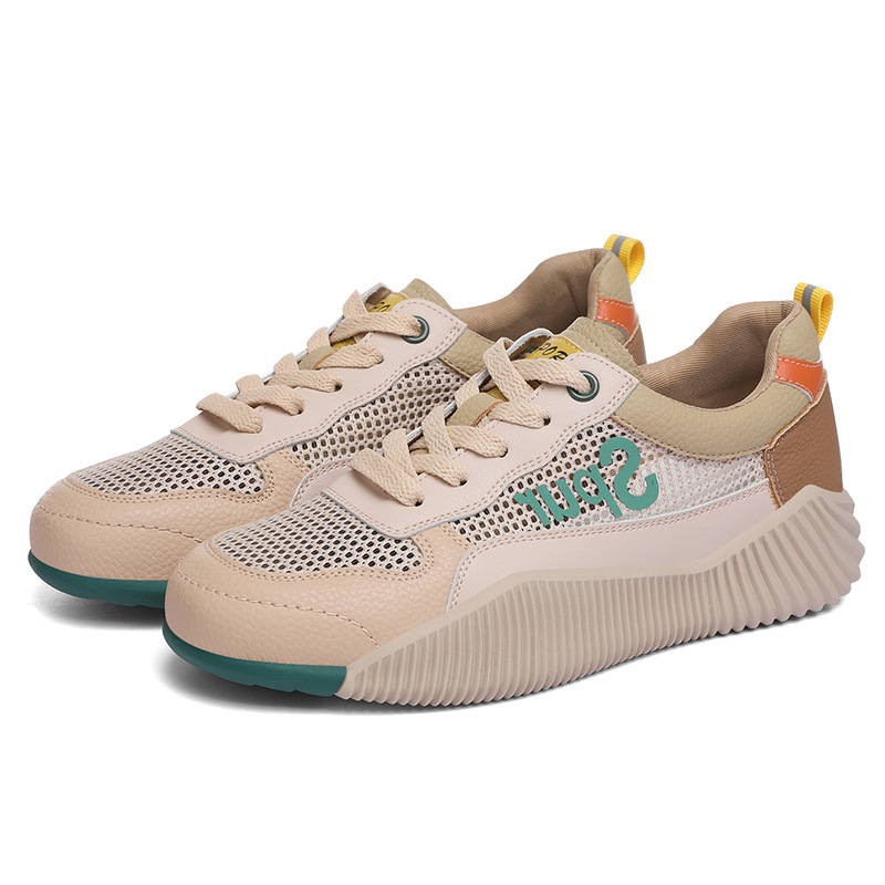 Női könnyű, lélegző hálós sportcipő PU talpbetéttel és gumitalppal, alacsony felsőrész, 3-5 cm középmagas sarok