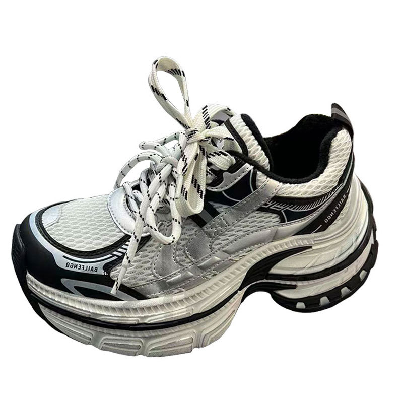 Női mesh futócipő vastag talppal, lélegző felsőrésszel, négy évszakos viselet, elöl fűzőzár