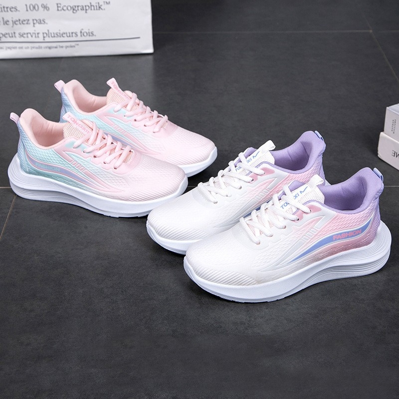 Női sportcipő, felső rész Fly weaving, csíkos mintázat, talp injektált műanyagból, alacsony sarka 1–3 cm