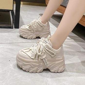 Adidași femei, stil coreean, gleznă înaltă, talpă groasă 6-8 cm, PU partea superioară, închidere frontală cu curea.