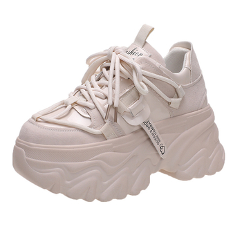 Adidași femei, stil coreean, gleznă înaltă, talpă groasă 6-8 cm, PU partea superioară, închidere frontală cu curea.